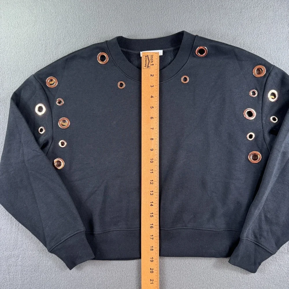 Good American Cropped Sweater Women 2 Black Rivets Grommet‎ Goth Punk Grunge Y2K